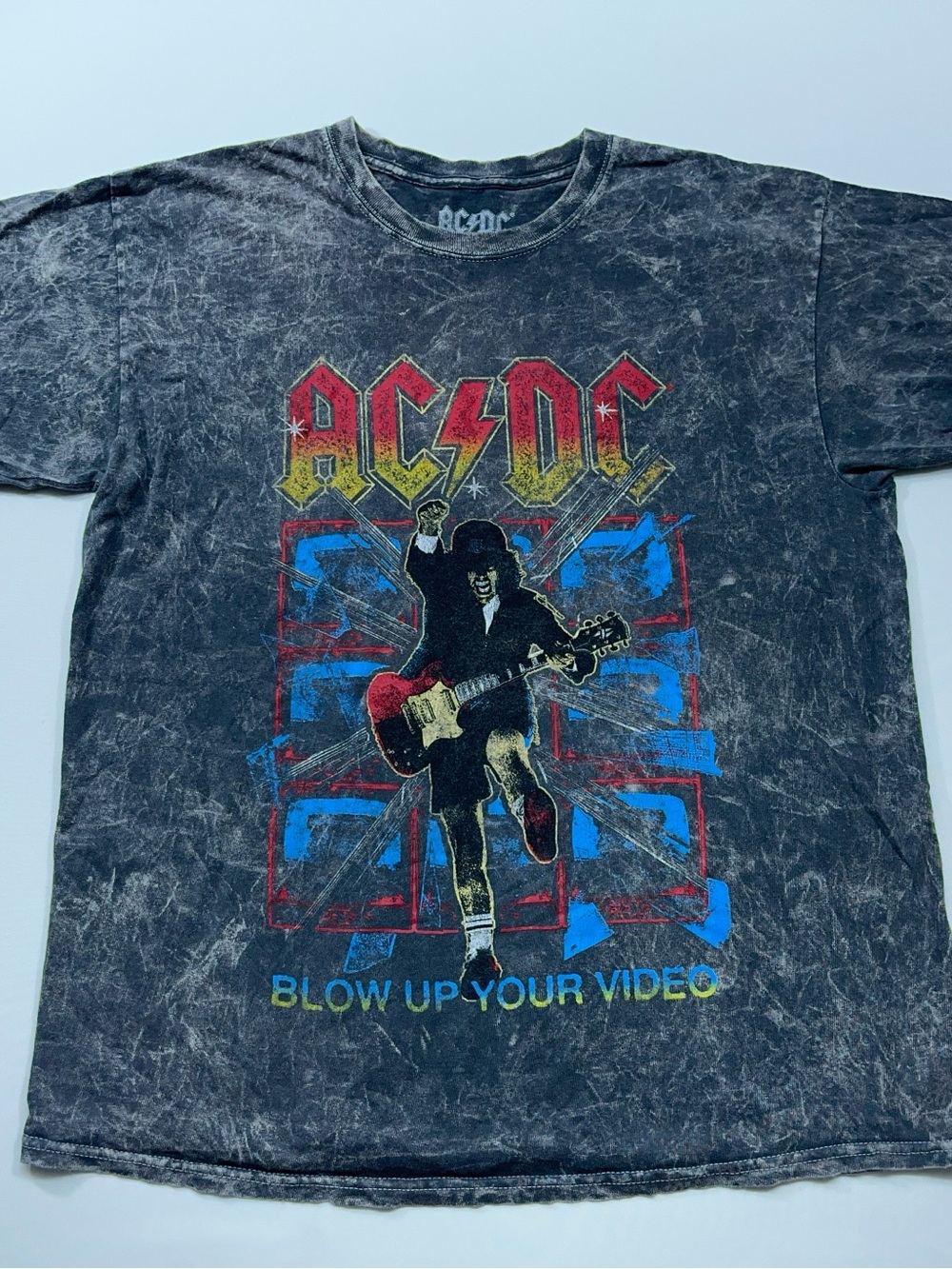 AC/DC T-Shirt Mens Size M/L Black Acid Wash Blow Up Your Video Tour